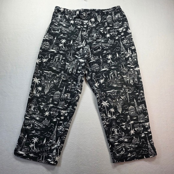 White Stag Women's Plus 16W Black White Toile Print Stretch Capri Pants Cotton - Picture 2 of 10